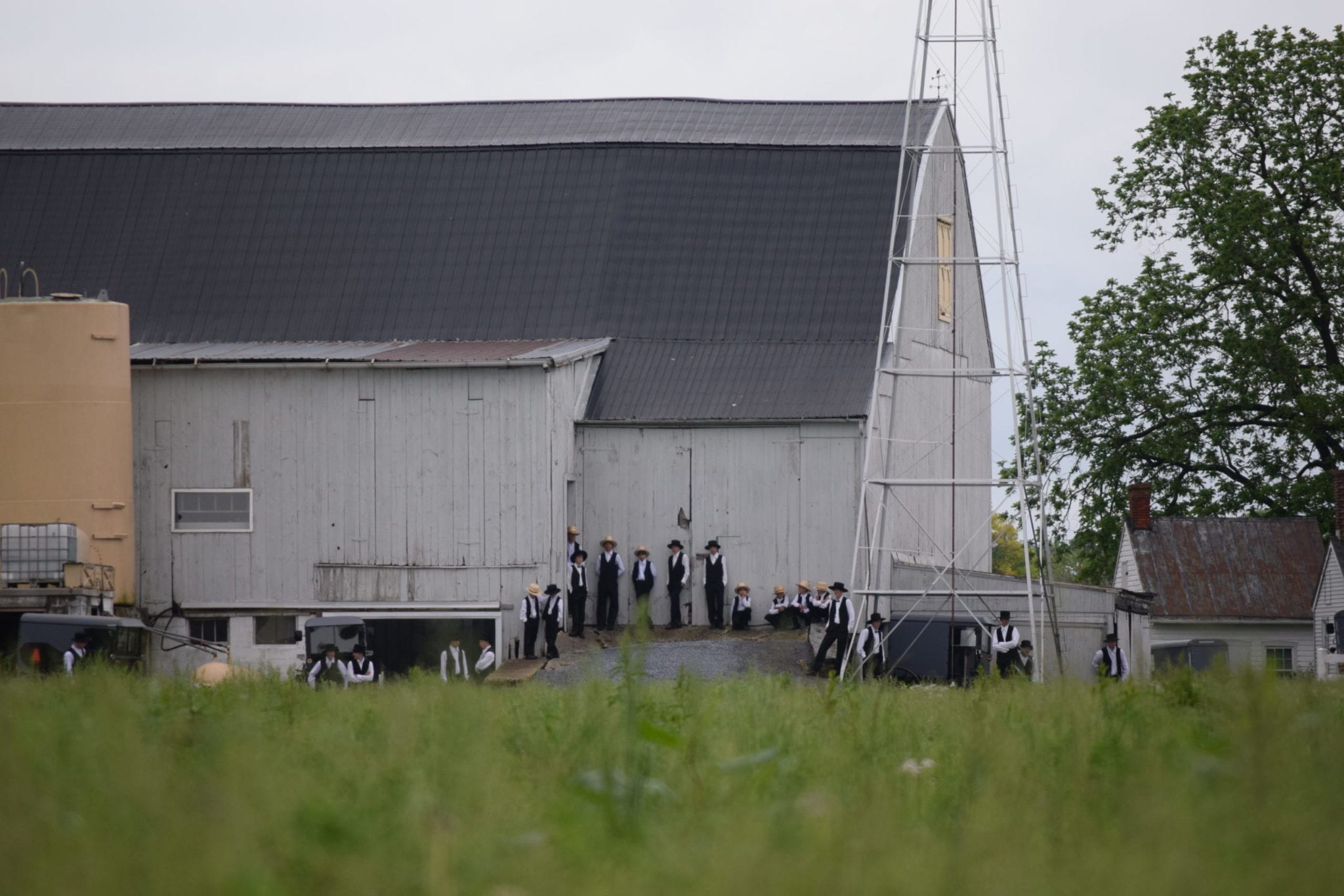 Amish church gathering.